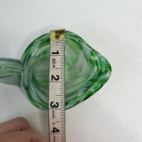 Vintage Art Glass Swan Bowl Hand Blown Green Dish Mid Century Mod Tiny 6 Inch - Picture 7 of 8